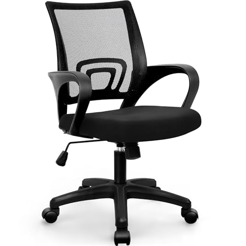 ETONEX Office Chair with Ergonomic Mid Back Cushion Lumbar Support Adjustable Swivel Rolling Computer Gaming Desk Chair Comfy Mesh Seat Wheels Home Executive Use (1, All Black) ETONEX