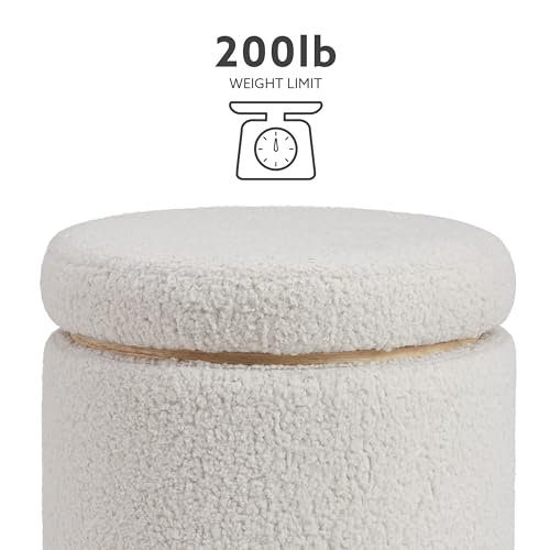 Linon Home Décor Cream Sherpa Round Storage Wooden Base by Linon Lexington Ottoman (AMZN2305) Linon