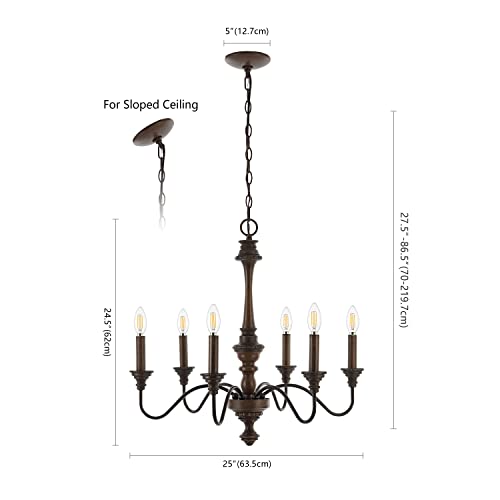 JONATHAN Y JYL1320A Oakley 25" 6-Light Midcentury Farmhouse Iron LED Chandelier Rustic Traditional Dining Room Living Room Kitchen Island Foyer, Wood Finished/Oil Rubbed Bronze JONATHAN Y