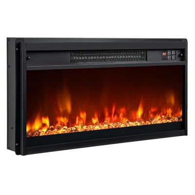 COSTWAY 26 Inch Recessed Fireplace Heater, Electric Fireplace Insert w/Multi-Color Flame & Crystal Ember Bed, Remote Control, 9H Timer, Built-in Thermostat & Overheat Protection, 1500W
