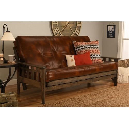 Kodiak Furniture 75" Traditional Polyester & Leather No-Flip Futon Mattress with Decorative Tuft, Coil-Hinged Innerspring, in Brown Finish, Frame Not Included Kodiak Furniture