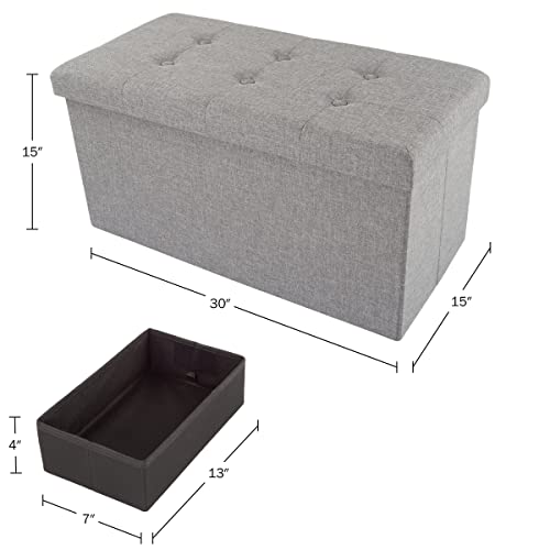 Folding Storage Ottoman - 30-Inch Tufted Footrest, Linen Chest, or Bench with Removable Bin for Living Room, Bedroom, or Dorm by Lavish Home (Gray) Lavish Home
