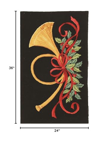 SAFAVIEH Vintage Poster Collection Accent Rug - 2' x 3', Black & Multi, Hand-Hooked Christmas Horn Novelty Wool, Ideal for High Traffic Areas in Entryway, Living Room, Bedroom (VP321A) SAFAVIEH