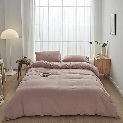 FACE TWO FACE Bedding Duvet Cover Set100% Washed Cotton Duvet Cover Linen Like Textured Breathable Durable Soft Comfy (Twin, Old Pink) FACE TWO FACE