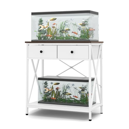 FILKO Aquarium Stand 20-29 Gallon, Metal Gallon Fish Tank Stands with Accessories Storage, Turtle/Reptile Terrariums Table,Breeder Tank Stand,Easy to Assemble(Tank not Included) (White, 29 Gallon) FILKO