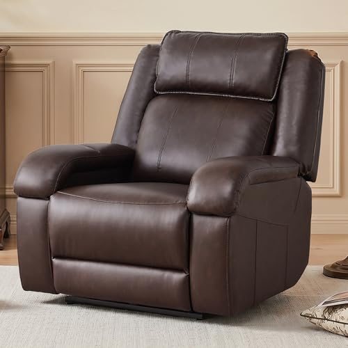 SITJOY Pet Friendly Leather Power Recliner Chair, Zero Wall Hugger RV Recliners with Power Headrest, Charging Ports, Side Pockets, Down-Filled, Scratch Resistant Waterproof Faux Leather in Dark Brown