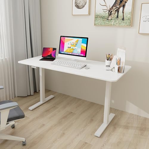 TGBHM Adjustable Height Desk, Manual Crank Standing Desk for Office, Compact White Computer Desk, 140Cm Ergonomic Workstation for Home and Office Usecm(Bianco-140Cm) TGBHM
