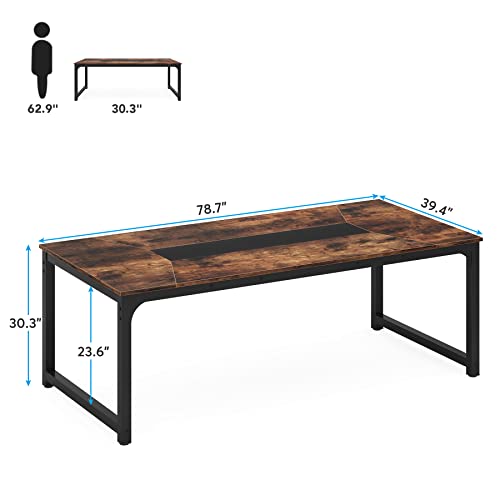 Tribesigns 6.6 ft Rectangular Conference Table, 78.7'' Meeting Table for 6-8 People, Industrial Seminar Training Table for Office Room Boardroom, Rustic Brown Tribesigns