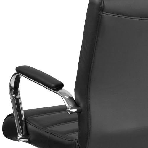 Flash Furniture Whitney Mid-Back Swivel LeatherSoft Desk Chair with Padded Seat and Armrests, Adjustable Height Padded Office Chair, Black Flash Furniture