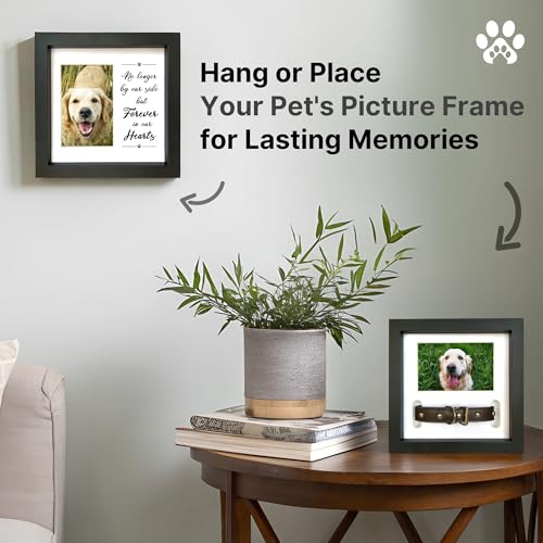 PAWCEPTIVE Dog Memorial Picture Frame with 5 Display Options- Dog Collar Memorial Frame Gift - Cat or Dog Pet Loss Gift for a Grieving Friend - Pet Remembrance Gift and Sympathy Photo Keepsake