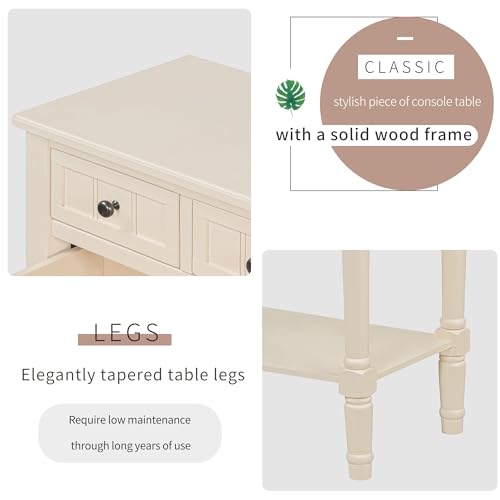 Knocbel Slim Antique Entry Console Table with 3 Drawers & Bottom Open Shelf, Solid Wood Narrow Sofa Couch Table for Entryway Hallway Living Room 23.7" W x 13" D x 31.4" H Beige Knocbel