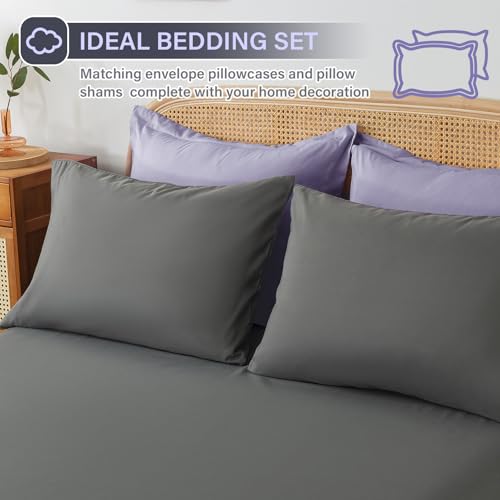 Cosybay Bed in a Bag Queen Reversible Comforter Sets 7pcs All Season Down Alternative Bedding Sets Lavender and Grey with Comforter, Pillow Shams, Flat Sheet, Fitted Sheet and Pillowcase Cosybay