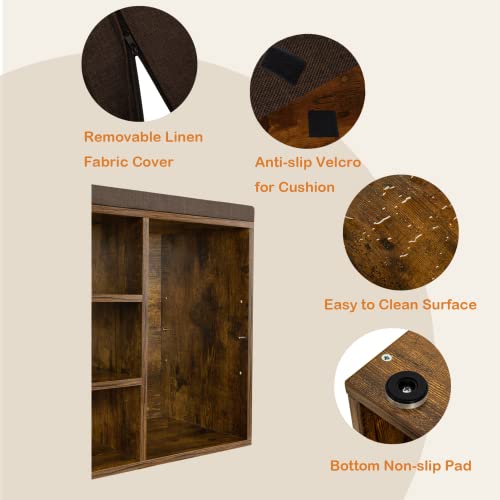 DINZI LVJ Shoe Storage Bench with Cushion, Cubby Shoe Rack with 12 Cubbies, Adjustable Shelves, Multifunctional Shoe Organizer Bench for Entryway, Mudroom, Hallway, Closet and Garage, Rustic Brown DINZI LVJ