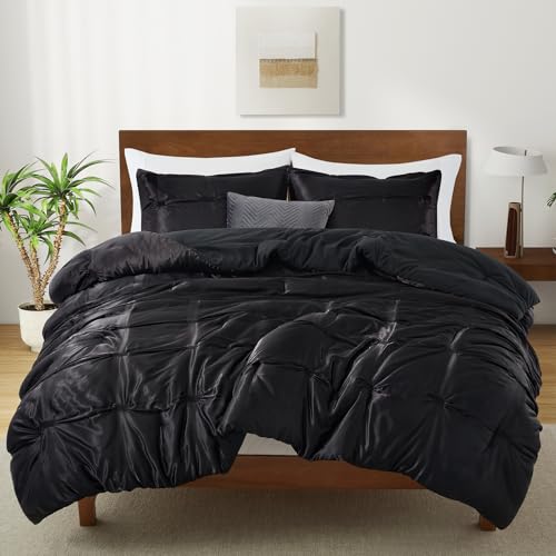 Lanest Housing Twin Size Satin Comforter Set Black, 2 Pieces Soft and Lightweight Silk Bedding, All Season Fluffy Down Alternative Comforter Bed Set Lanest Housing