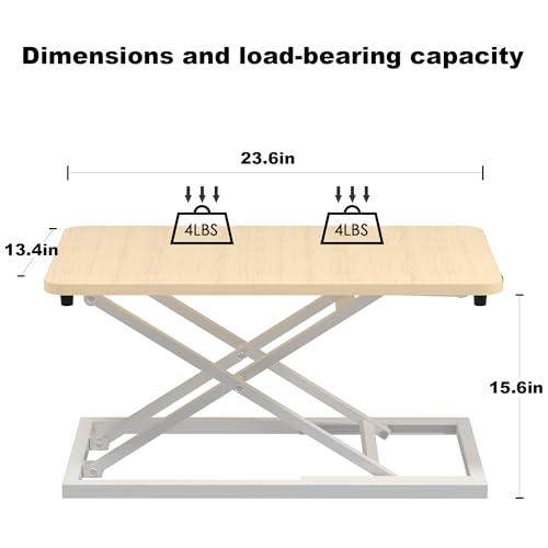 Decoholic Light Wood Small Single 24 inch Scissors Lift Keyboard and Mouse Riser ,Height Adjustable Standing Desk Converter,for Ergonomic Sit Stand Workstations (24 inch NW) Decoholic
