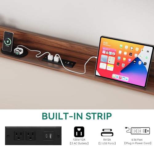 YITAHOME Floating Bed Frame King Size with Charging Station, Led King Bed Frame with Hidden Storage Headboard, Platform Bed with Heavy Duty Metal Slats, No Box Spring Needed, Beige YITAHOME