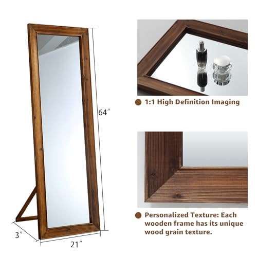 MELOMOIR Rustic Farmhouse Full Length Mirror, 64"x21" Wood Frame Floor Mirror, Free Standing Mirror Leaning Hanging Mirror, Long Mirror for Bedroom Living Room Cloakroom, Wood MELOMOIR