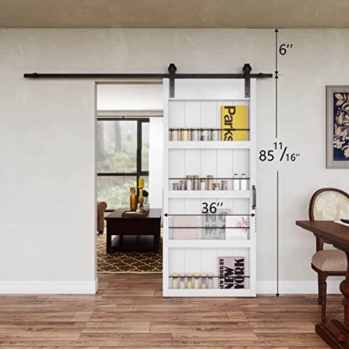 BARNER HOME 36in x 84in Sliding Barn Door, Shelf Style, Made of Primed MDF, Sliding Door with 6.6 ft Hardware Kit BARNER HOME