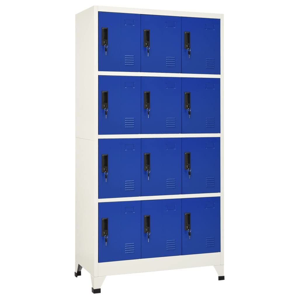 GOLINPEILO Metal Locker Storage Cabinet with 12 Lockable Door, Gray and Blue Steel Locker Storage Organizer for School Office Gym Home Employees Staff Sundries Room 35.4"x17.7"x70.9" GOLINPEILO