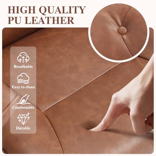 Home Office Desk Chair Retro Faux Leather Chair with Lumbar Support &Rubber Wheels, Mid Back Ergonomic Computer Chair Swivel Rolling Work Chair Coolka