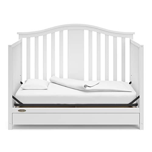 Graco Solano 4-in-1 Convertible Crib with Drawer Combo (White) – GREENGUARD Gold Certified, Includes Full-Size Nursery Storage Drawer, Converts to Toddler Bed and Full-Size Bed Graco