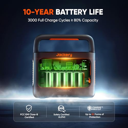 Jackery Explorer 240 v2 Portable Power Station 2024 New Version, 256Wh LiFePO4 Battery with 300W AC/100W USB-C Output, 1Hr Fast Charging, Versatile Scenarios-Outdoor/Camping/RV/Travel/Emergency Backup Jackery