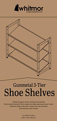 Whitmor Steel Mesh 3-Tier Shoe Rack, Gunmetal Gray Whitmor