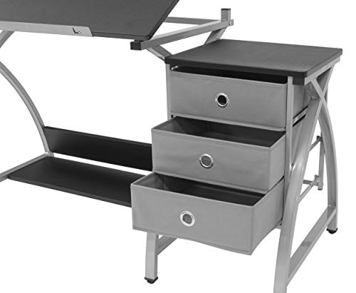 SD STUDIO DESIGNS 2 14 Piece Comet Center Plus, Craft Table and Matching Stool Set with Storage and Adjustable Top, 50x23.75x29.5 inches, Silver/Black SD STUDIO DESIGNS
