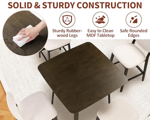 PrimeZone 5 Piece Dining Table Set - Counter Height Bar Table and Chairs Set for 4, Mid-Century Modern Upholstered Bar Stools with Back & Wood Kitchen Table, Dinette Set for Dining Room, Pub PrimeZone