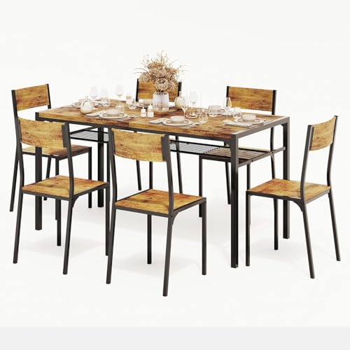 Gizoon Dining Table Set for 6 with Chairs, 7-Piece Kitchen Table Set for Small Space, Apartment, Kitchen, Dining Room, Space-Saving Gizoon