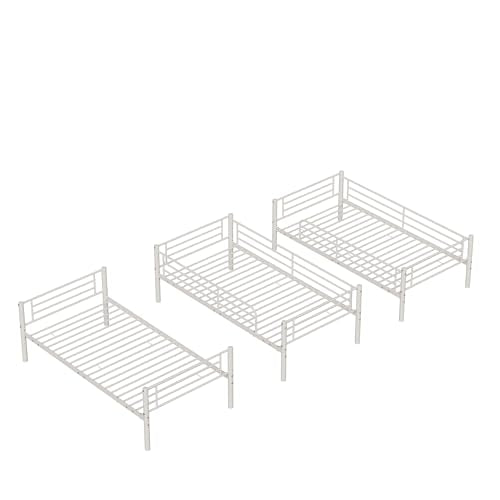 Skipity Sigmo Metal Triple Bunk Bed, Heavy Duty Twin Size Triple Bunk Bed Frame for 3 with Ladder & Guardrail, 3 Bunkbeds for Kids Adults Teens Boys, Bedroom, Dormitory, No Box Spring Need, White Skipity Sigmo
