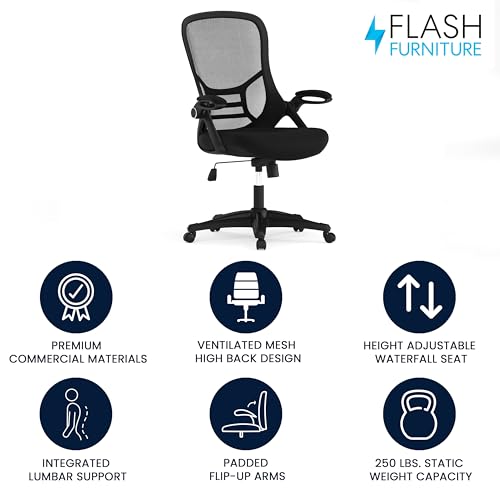 Flash Furniture Porter High Back Black Mesh Ergonomic Swivel Office Chair with Black Frame and Flip-up Arms Flash Furniture