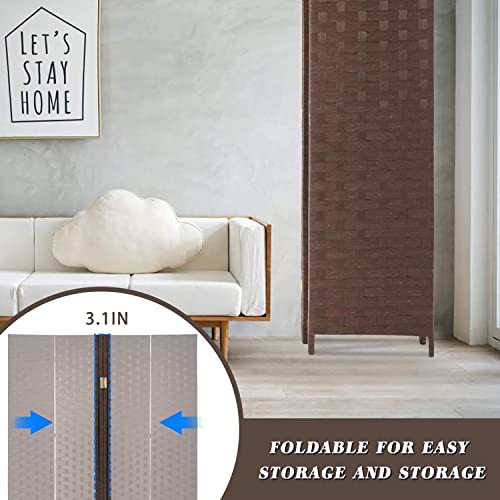 4 Panel Room Divider Privacy Screen 72 Inch Wooden Folding Dividers Wall Portable Hand Craft Wood Rattan Mesh Woven Room Screen for Office Patio (Brown) Ckofgdsue