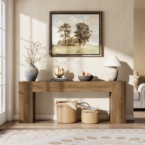 Epecoya Extra Long Sofa Console Table for Entryway Living Room, 79-Inch Farmhouse Wood Behind Couch Table, Rectangular Accent Console with Wooden Double Base for Hallway Foyer Entrance, Natural Oak Epecoya