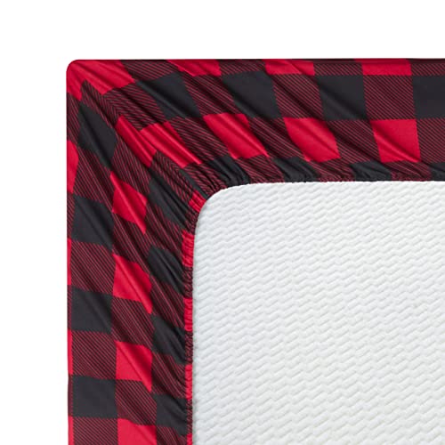Marina Decoration Soft Silky Rich Printed Rayon from Bamboo All Season 3 Pieces Duvet Cover Fitted Sheet Ensemble Bedding Set with Zipper and Corner Tie, Red Black Plaid Pattern Twin/Single Size Marina Decoration