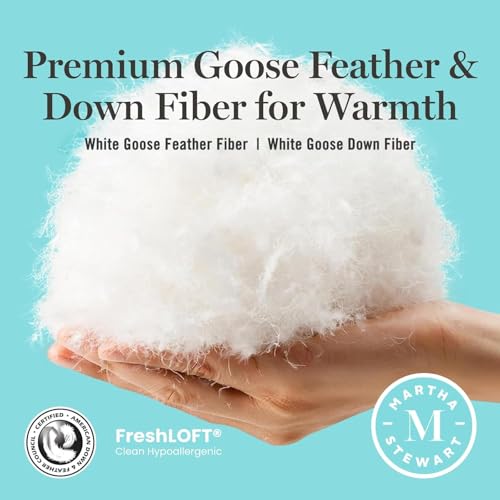 Martha Stewart White Goose King Size Feathers Down Fiber Comforter, 100% Cotton Duvet Insert King, Hotel Luxury Hypoallergenic Comforter 68oz All Season Medium Warmth 106 x 90 Inch Martha Stewart