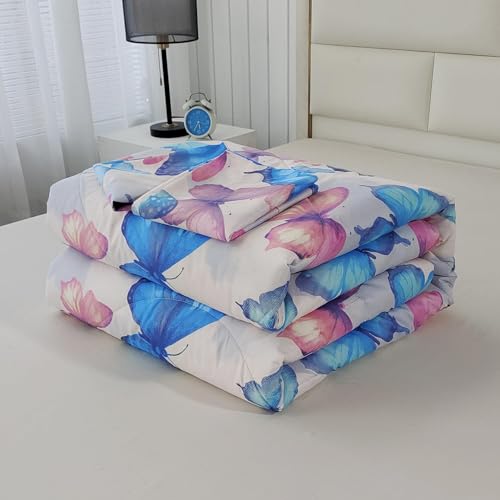 SDIII 3PCS Colorful Butterfly Comforter Set Full, Soft Microfiber Lightweight Full Butterfly Comforter, Butterflies Bedding for Girls Boys Kids Teens SDIII