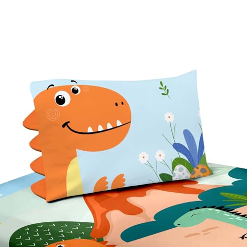 NiuOne 3D Cartoon Dinosaurs Kids Queen Sheets 4Pcs Dinosaurs Bed Sheets,3D Dinasour Pillowcases Decoration Bedroom Bedding Set Queen Size NiuOne