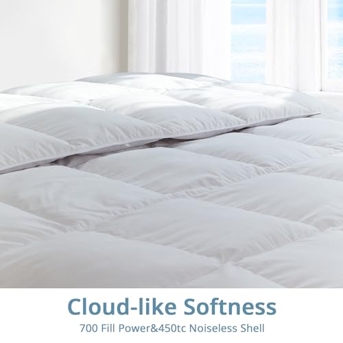 Globon Ultra-Soft Lightweight Down Feather Comforter King Size,Breathable Light Duvet Insert for Hot Sleeper/Warm Weather,Noiseless Shell,700 Fill Power with Corner Tabs,White Globon