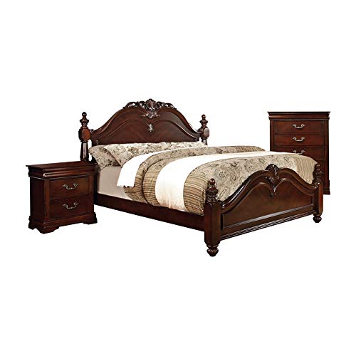 Furniture of America FOA Ruben 3pc Cherry Wood Panel Bedroom Set - Queen + Nightstand + Chest Furniture of America