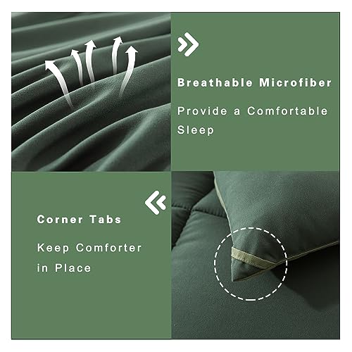 DOWNCOOL Twin Comforter Set -All Season Bedding Comforters Sets with 1 Pillow Case -2 Pieces Bed Set Down Alternative Comforter Set -Double Green Twin Bedding Sets(64"x88") DOWNCOOL