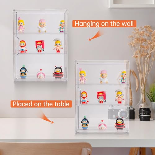 BOHOIDEE 3 Tiers Clear Display Case for Figures, Acrylic Storage Organizers Box with Magnetic Door, Wall-Mounted Dustproof Showcase for Collectibles Action Figure BOHOIDEE