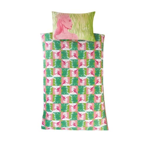 dreamtex Wicked Glenda & Elphaba Reversible 2 in 1 Design Single Duvet Cover and Pillowcase Set - Polycotton Material -Washable Perfect for Children, Kids, Girls in a Pink and Green Colorway dreamtex
