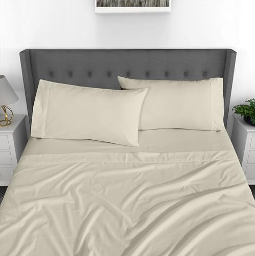 RUVANTI Queen Sheets Set, Brushed Microfiber Sheets 4 Pieces (1 Fitted Sheet, 1 Flat Sheet, 2 Pillowcases), with 15-inch Deep Pockets, Lightweight & Compfy Premium Hotel Bedding, Luxe Cream RUVANTI