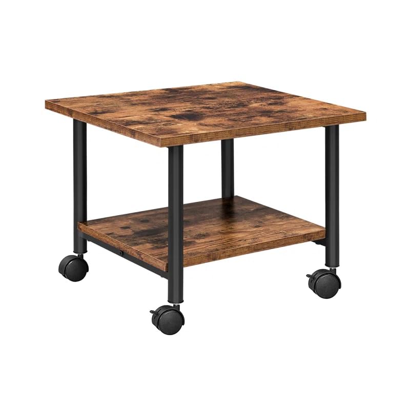 HOOBRO Printer Stand, 2-Tier Industrial Under Desk Printer Cart with Shelf, Mobile Heavy Duty Storage Rack on Wheels for Home, Office, Rustic Brown and Black BF02PS01G1 HOOBRO