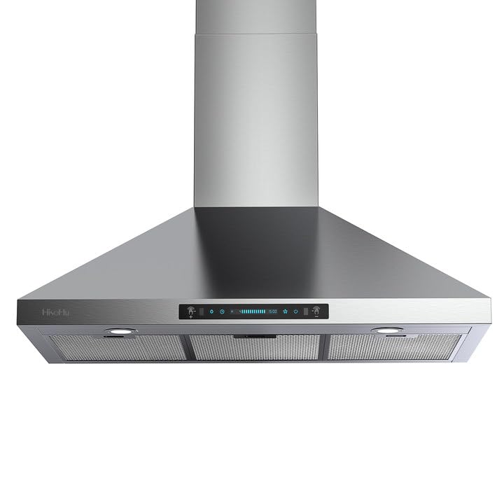 HisoHu Wall Mount Range Hood 30 Inch,Ductless/Ducted Convertible, 780 CFM Kitchen Vent Hood, Stainless Steel Mesh Filters,4 Speed Gesture Sensing&Touch Control Panel, Stainless Steel Kitchen Vent HisoHu