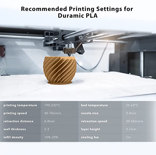 DURAMIC 3D Matte PLA Filament 1.75mm Wood, 1kg Cardboard Spool Matte Finish 3D Printer Filament PLA 1.75mm Dimensional Accuracy 99% +/- 0.03 mm, Printing with FDM 3D Printer, Easy to Remove Support DURAMIC 3D