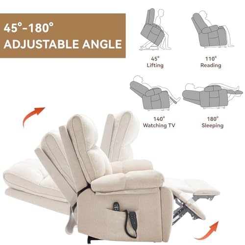 Trygoal Dual Motor Power Lift Recliner Chair, 8 Positions Vibration Massage Recliner Chair, Chenille Fabric Recliner with Cup Holder, Vibration Massage and Lumbar Heating for Adults and Elderly, Beige Trygoal