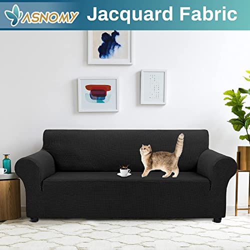 Asnomy Couch Covers for 3 Cushion Couch Sofa Pet Friendly, 3 Seater Sofa Cover Washable Slipcovers Protector Furniture Covers for Dogs Spandex Jacquard Fabric Small Checks(Large,Black) Asnomy