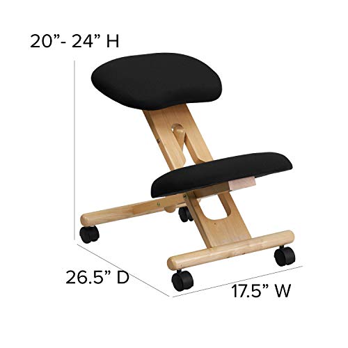 EMMA + OLIVER Mobile Wooden Ergonomic Kneeling Office Chair in Black Fabric EMMA + OLIVER